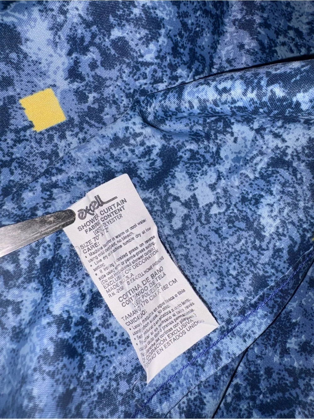 Excell Fabric Shower Bath Curtain Y2K Celestial Blue Gold Diamond *No side ties*